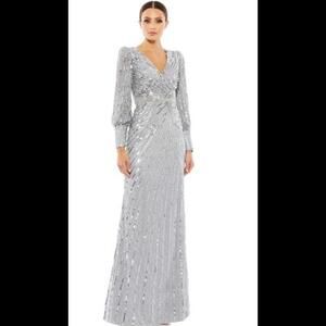 (5) NWT Mac Duggal SEQUINED WRAP OVER BISHOP SLEEVE GOWN, 12